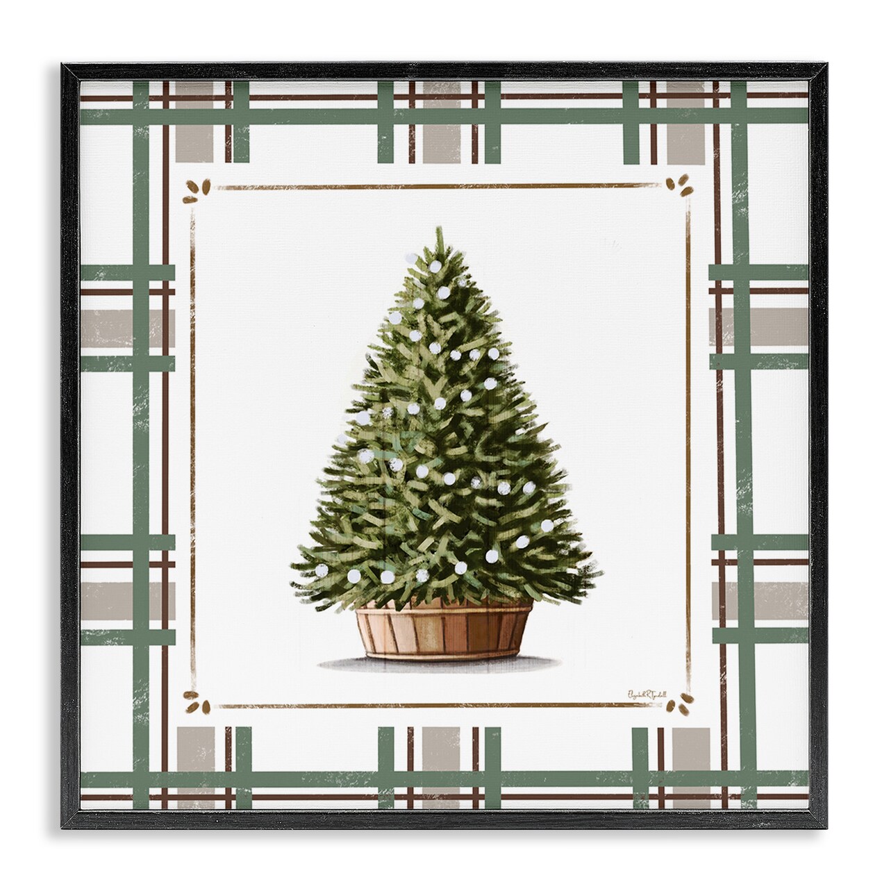 Stupell Industries Potted Christmas Tree Plaid Framed Giclee, design by Elizabeth Tyndall